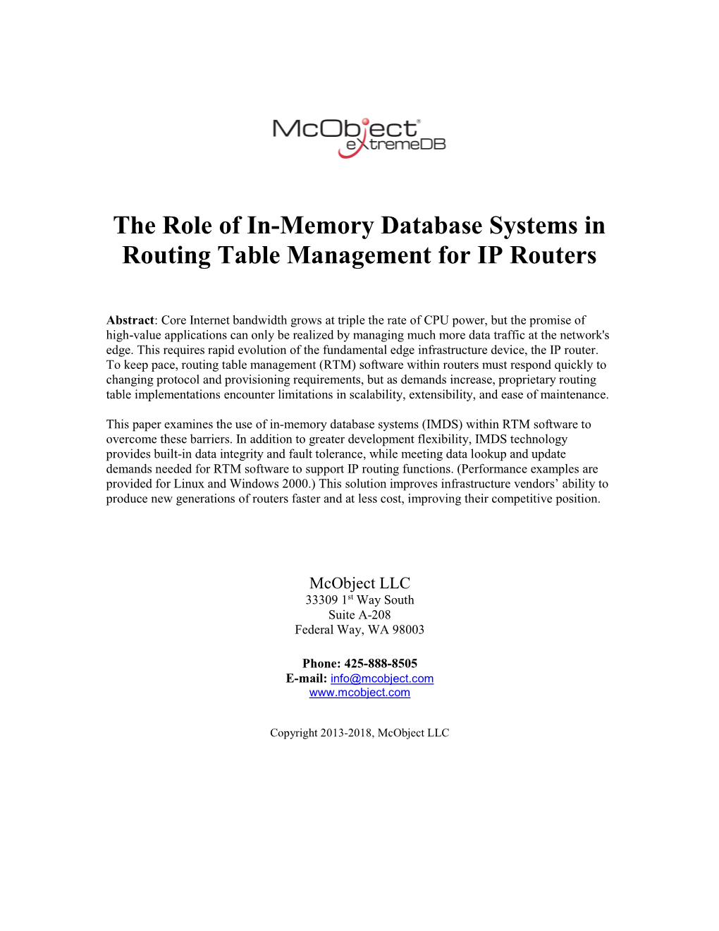 The Role of In-Memory Database Systems in Routing Table Management for IP Routers