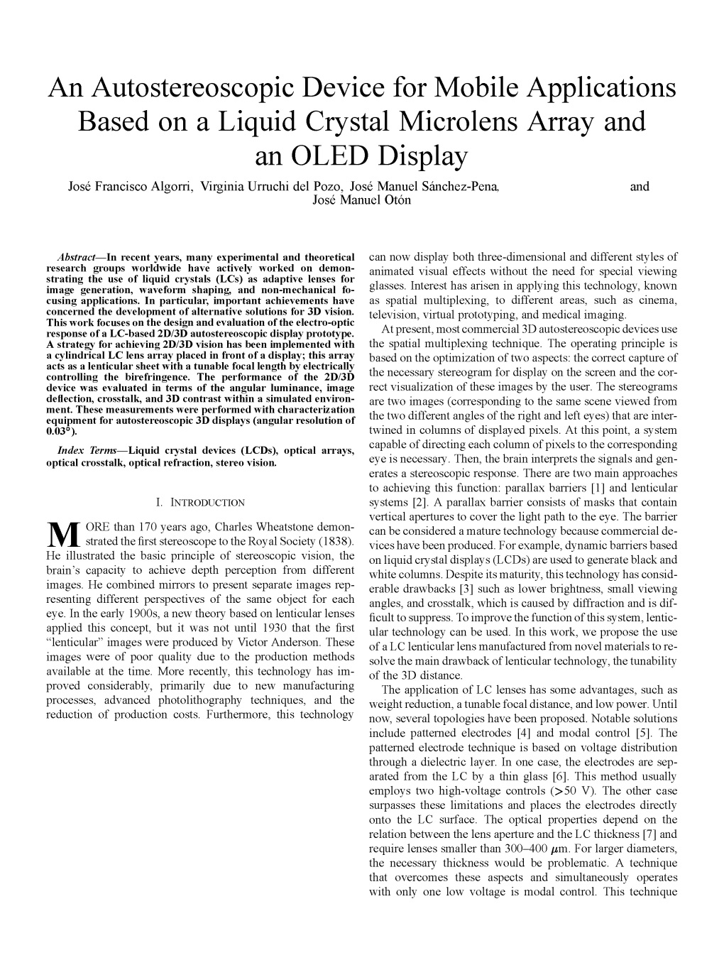 An Autostereoscopic Device for Mobile Applications Based on a Liquid Crystal Microlens Array and an OLED Display