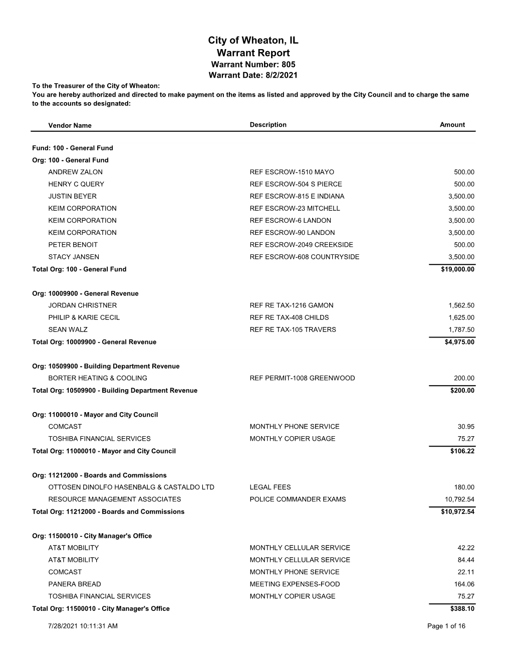 City of Wheaton, IL Warrant Report