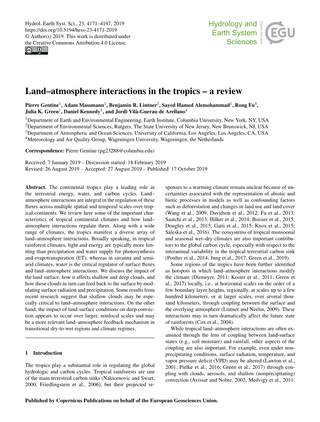 Land–Atmosphere Interactions in the Tropics – a Review