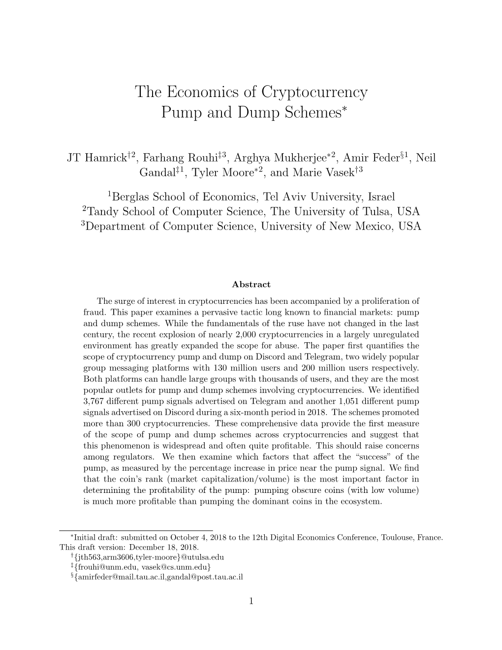 The Economics of Cryptocurrency Pump and Dump Schemes∗