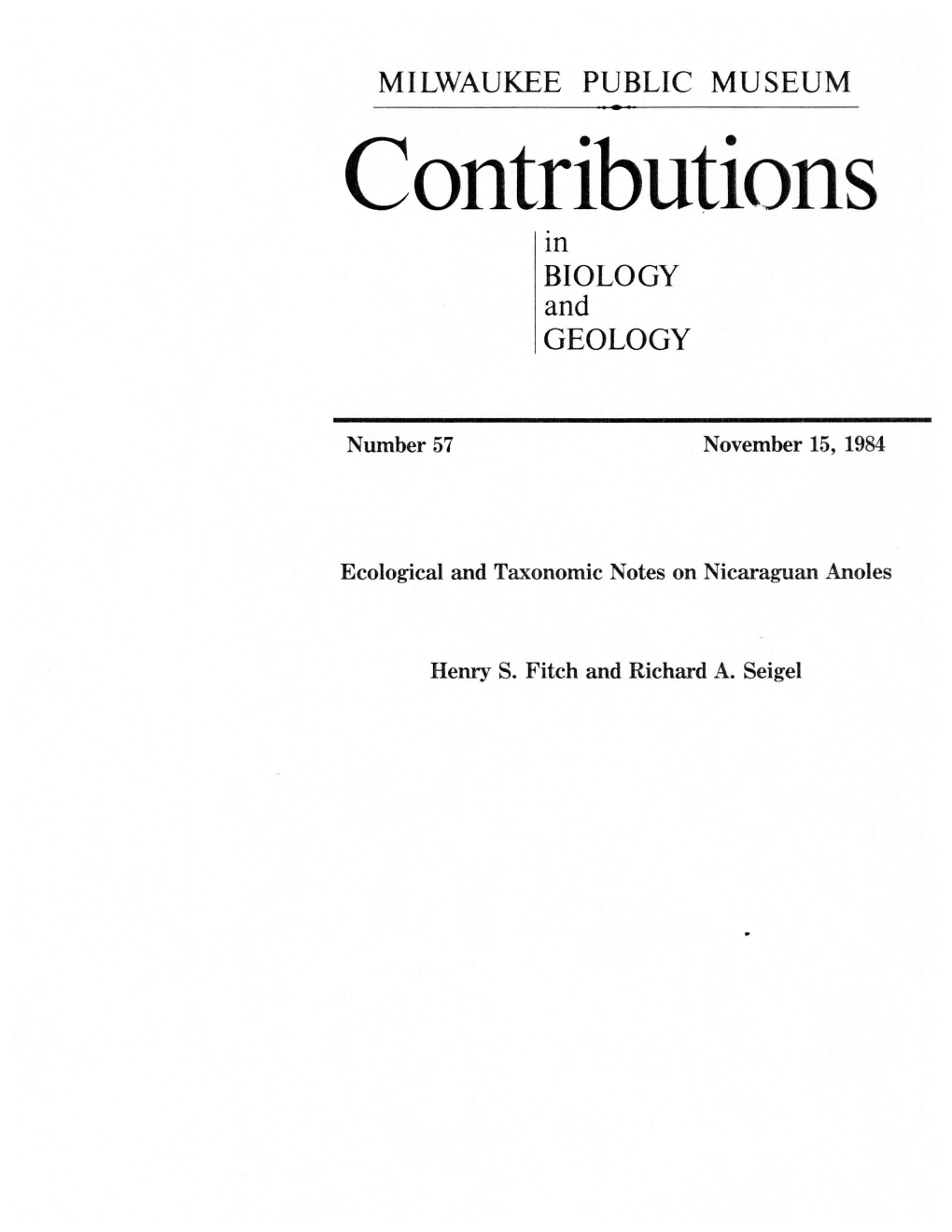 Contributions in BIOLOGY and GEOLOGY