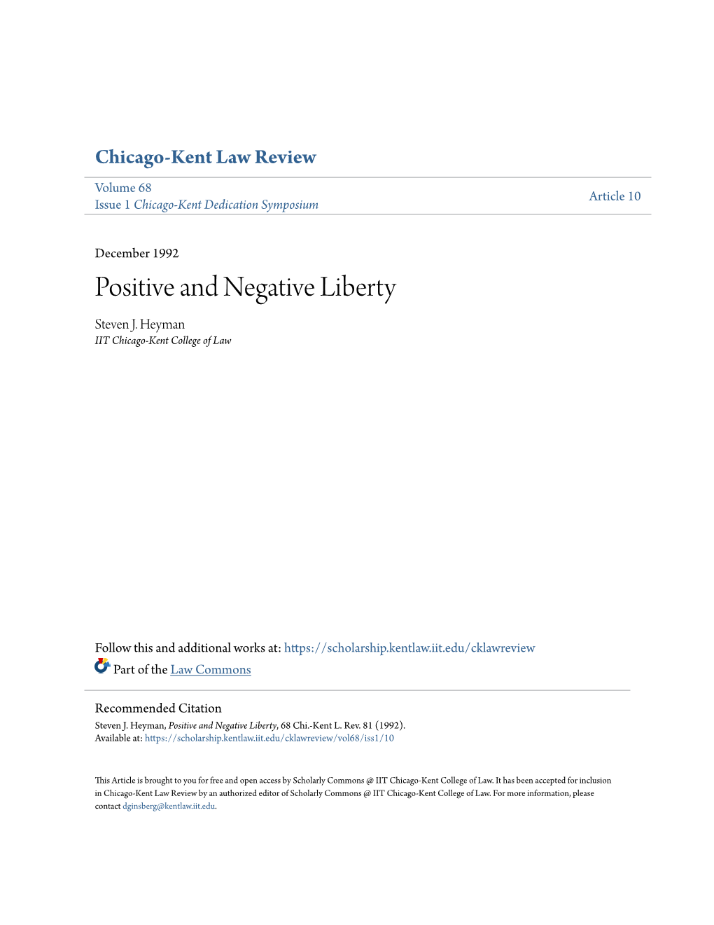 Positive and Negative Liberty Steven J