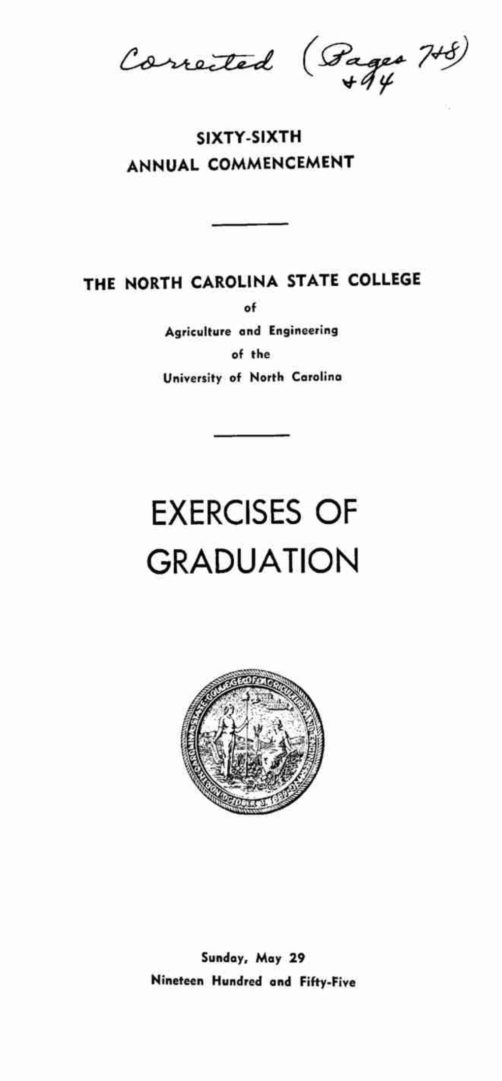 W ('63:???) Sixty-Sixth Annual Commencement the North