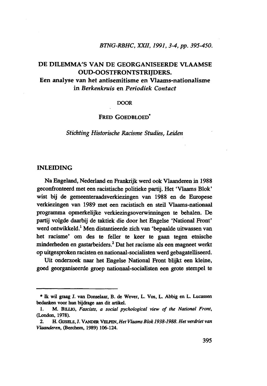 DE DILEMMA's VAN DE GEORGANISEERDE VLAAMSE OUD-OOSTFRONTSTRIJDERS. Een Analyse Van Het Antisemitisme En Vlaams-Nationalisme in Berkenkruis En Periodiek Contact