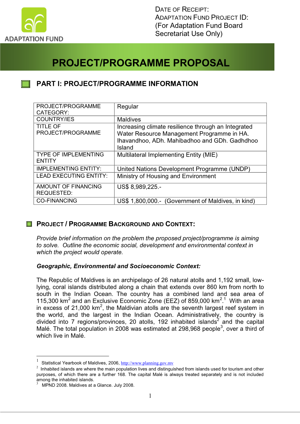 Project/Programme Proposal