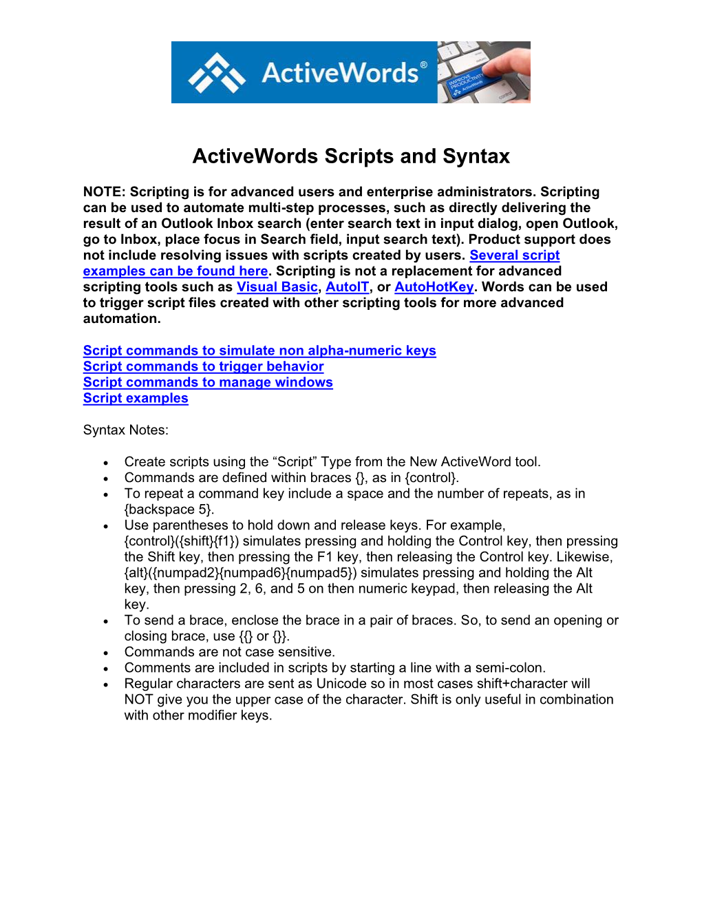 Activewords Scripts and Syntax