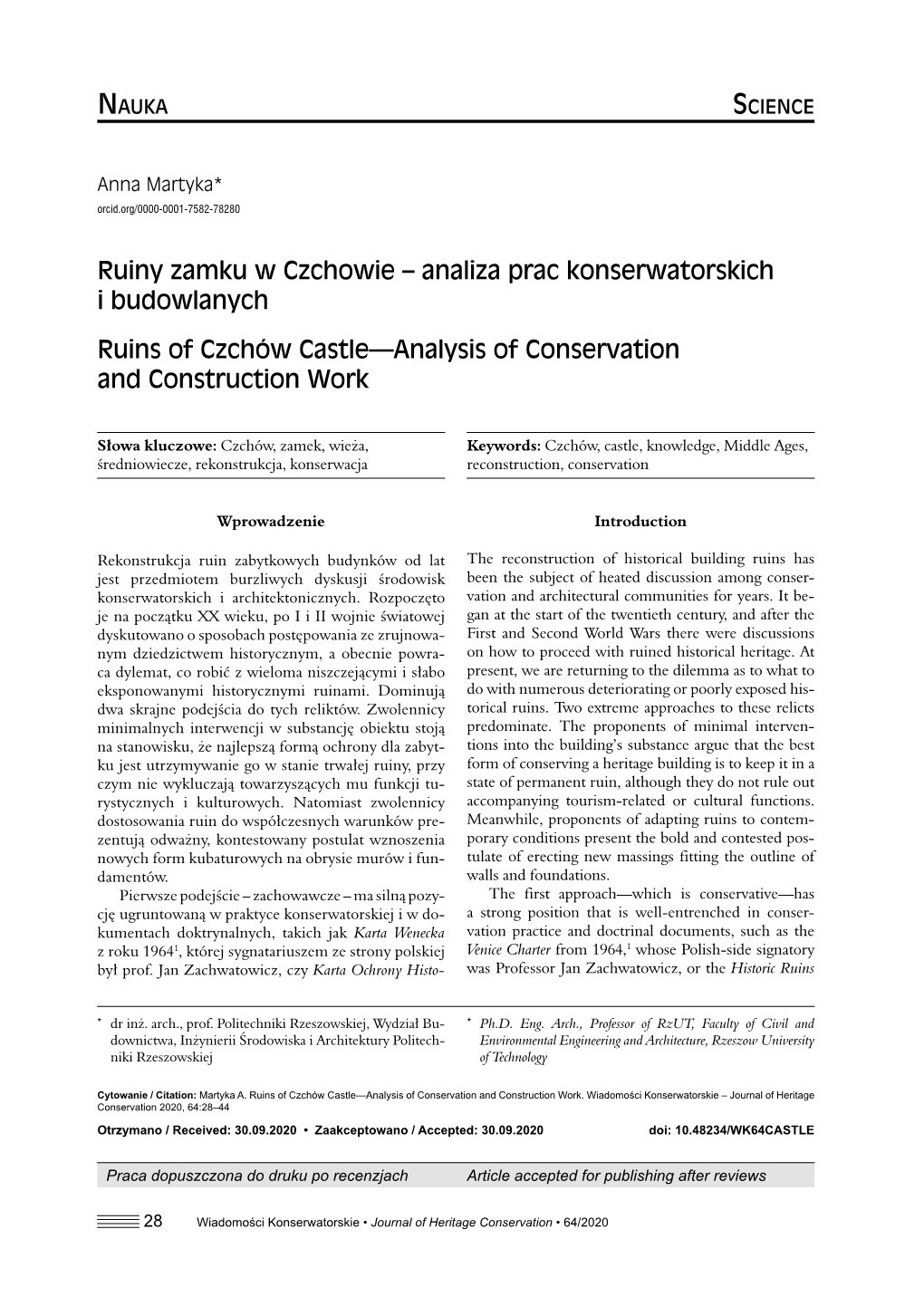 Ruiny Zamku W Czchowie – Analiza Prac Konserwatorskich I Budowlanych Ruins of Czchów Castle—Analysis of Conservation and Construction Work