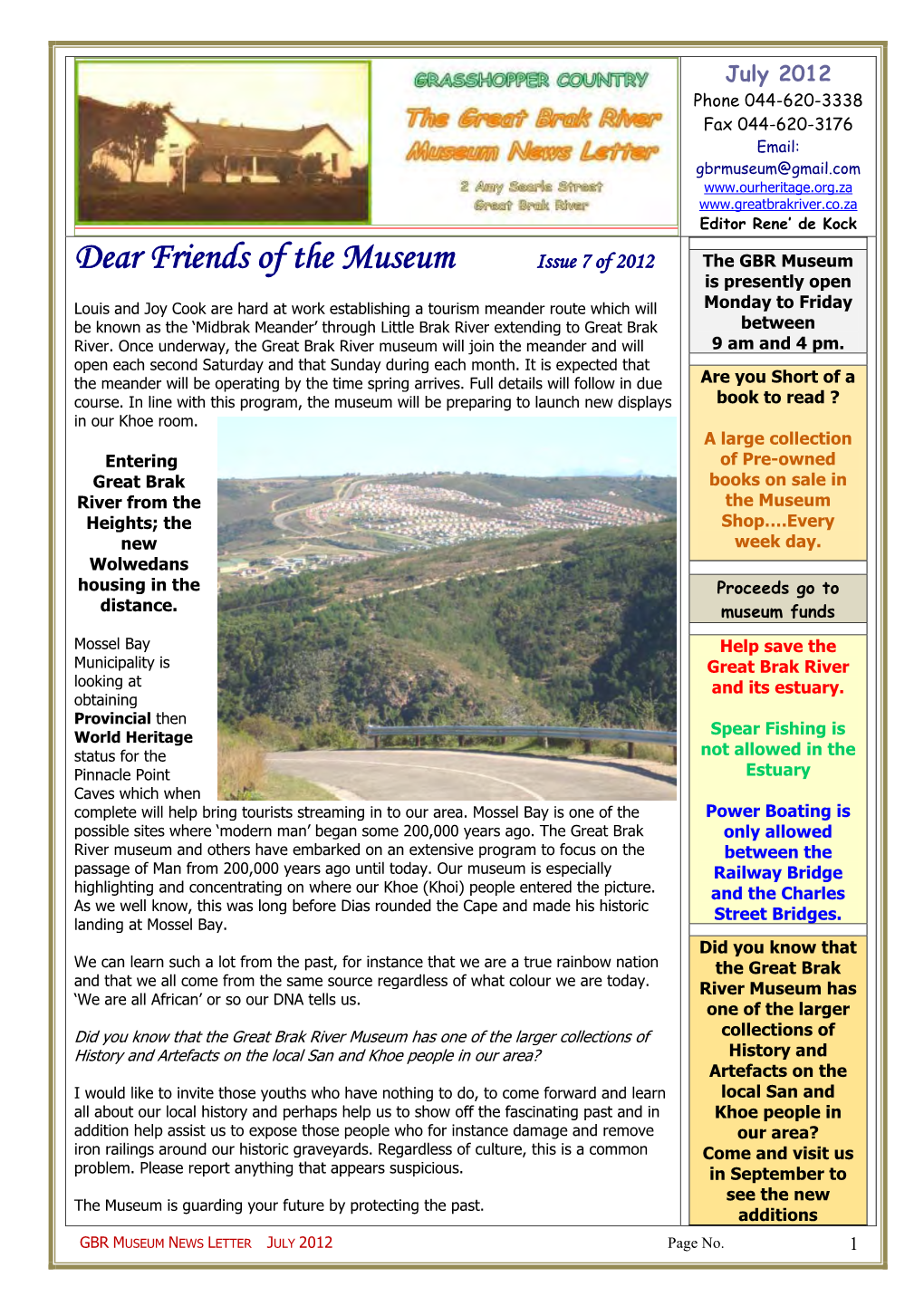 Dear Friends of the Museum Issue 7 of 2012