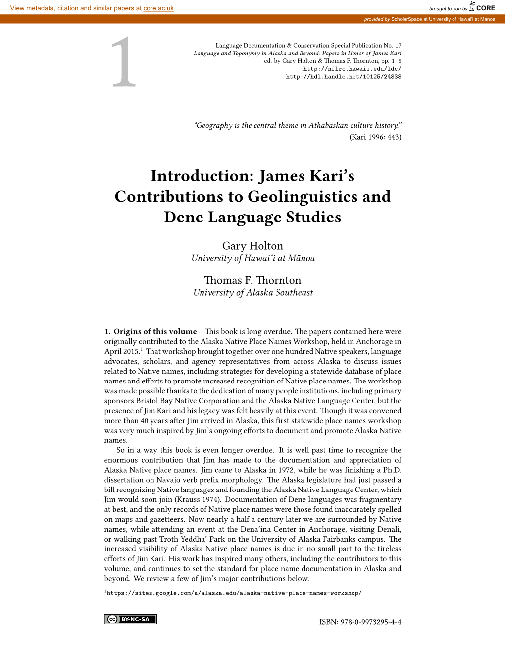 James Kari's Contributions to Geolinguistics and Dene