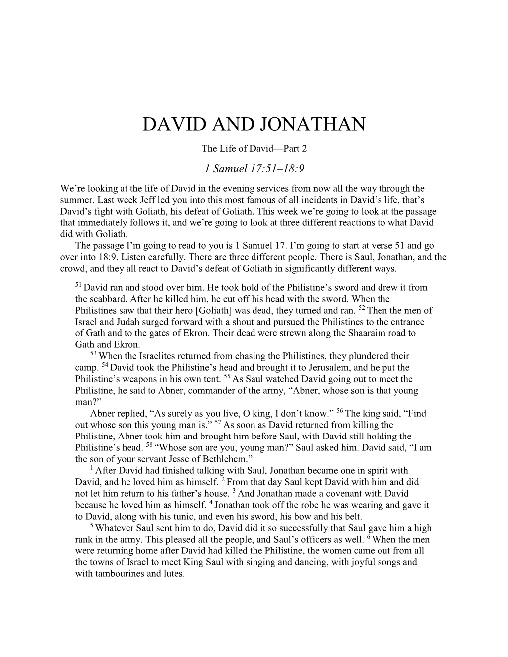 DAVID and JONATHAN the Life of David—Part 2