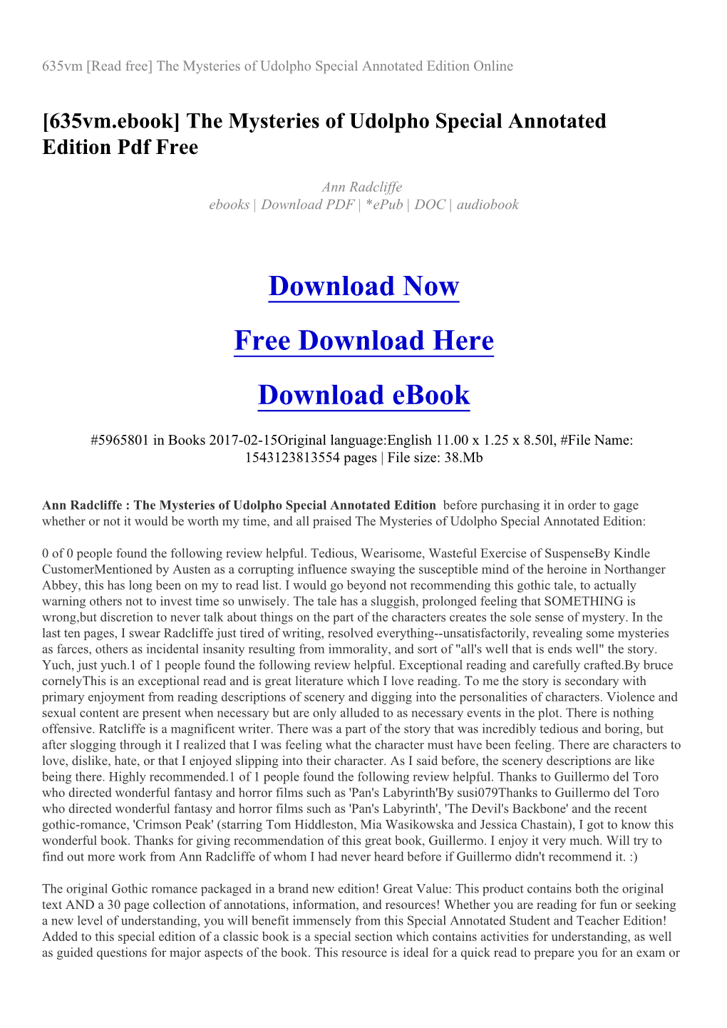 635Vm [Read Free] the Mysteries of Udolpho Special Annotated Edition Online