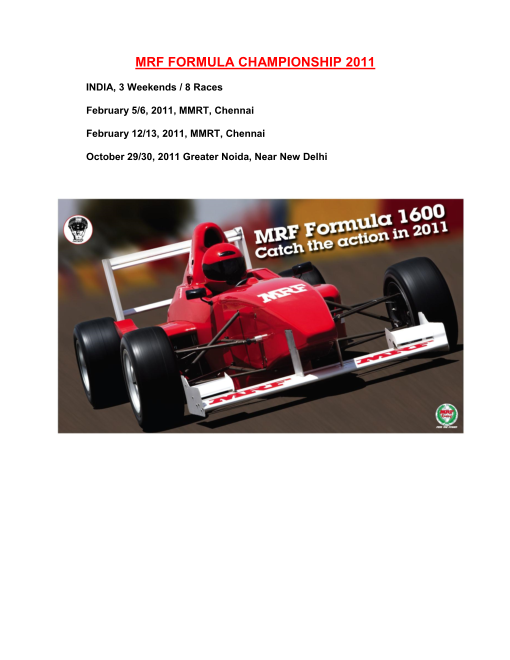 Mrf Formula Championship 2011