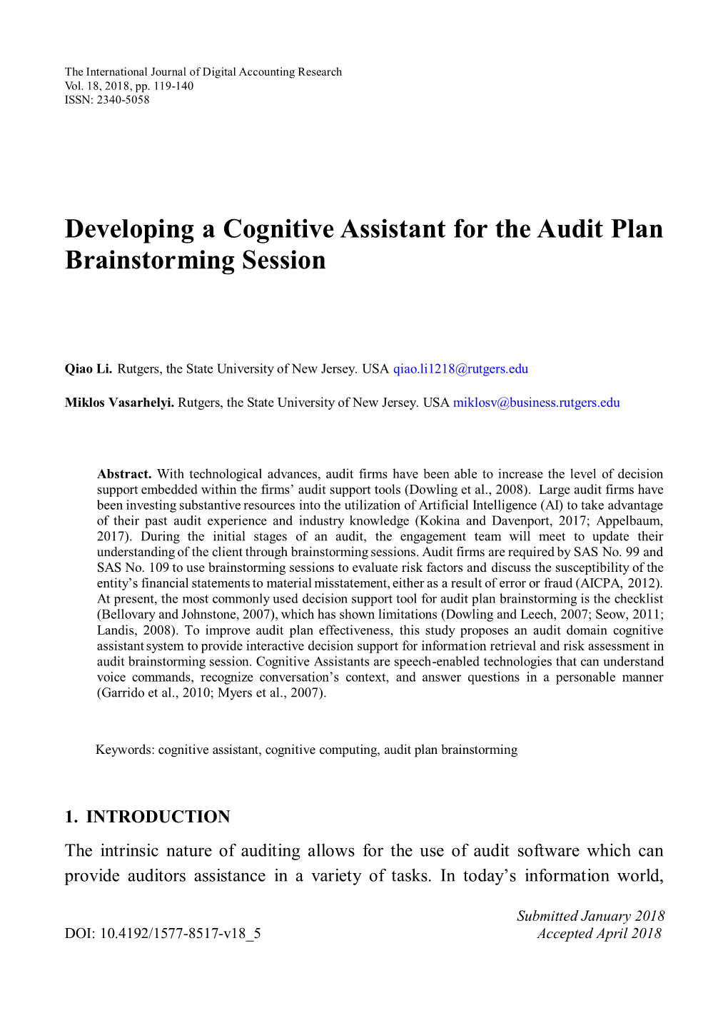 Developing a Cognitive Assistant for the Audit Plan Brainstorming Session