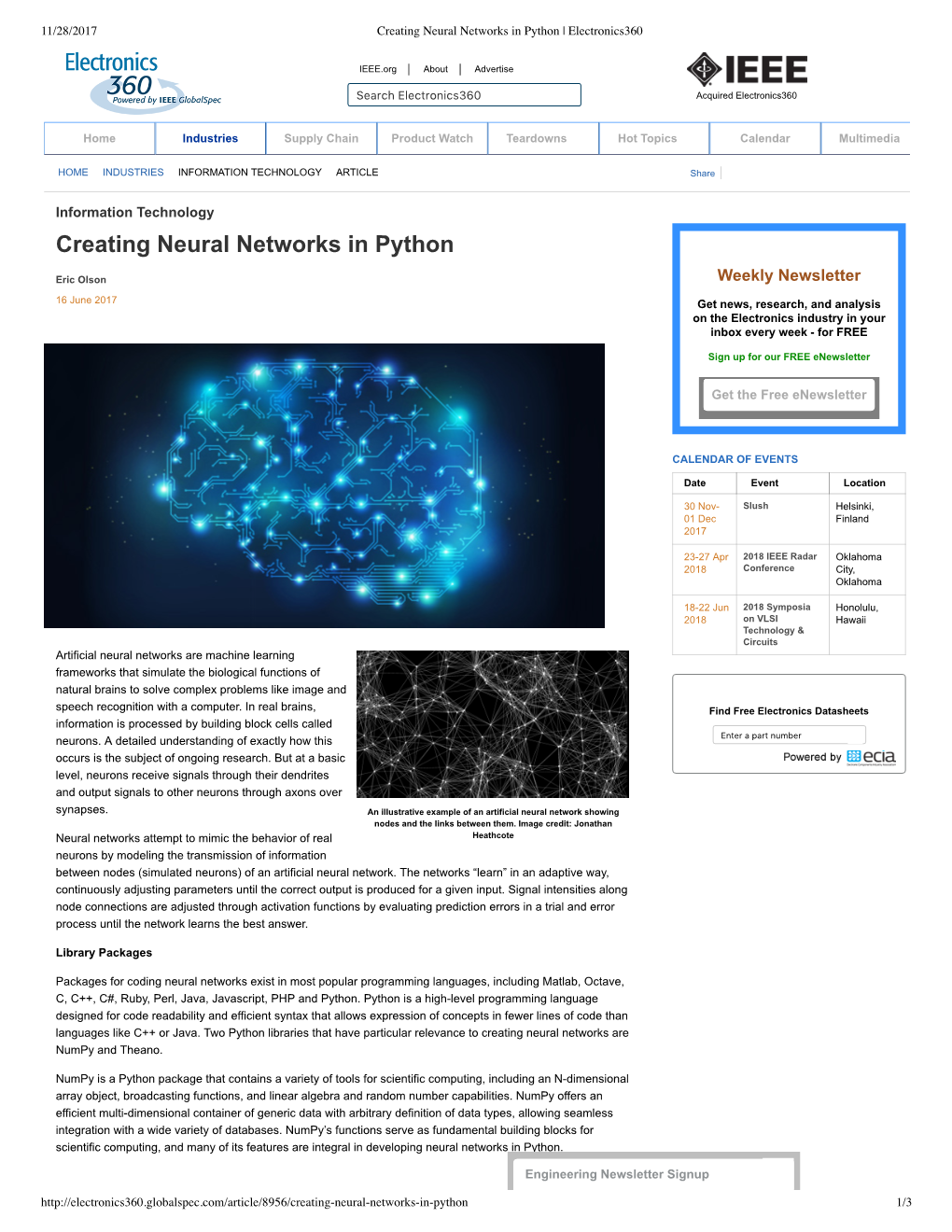 Creating Neural Networks in Python | Electronics360