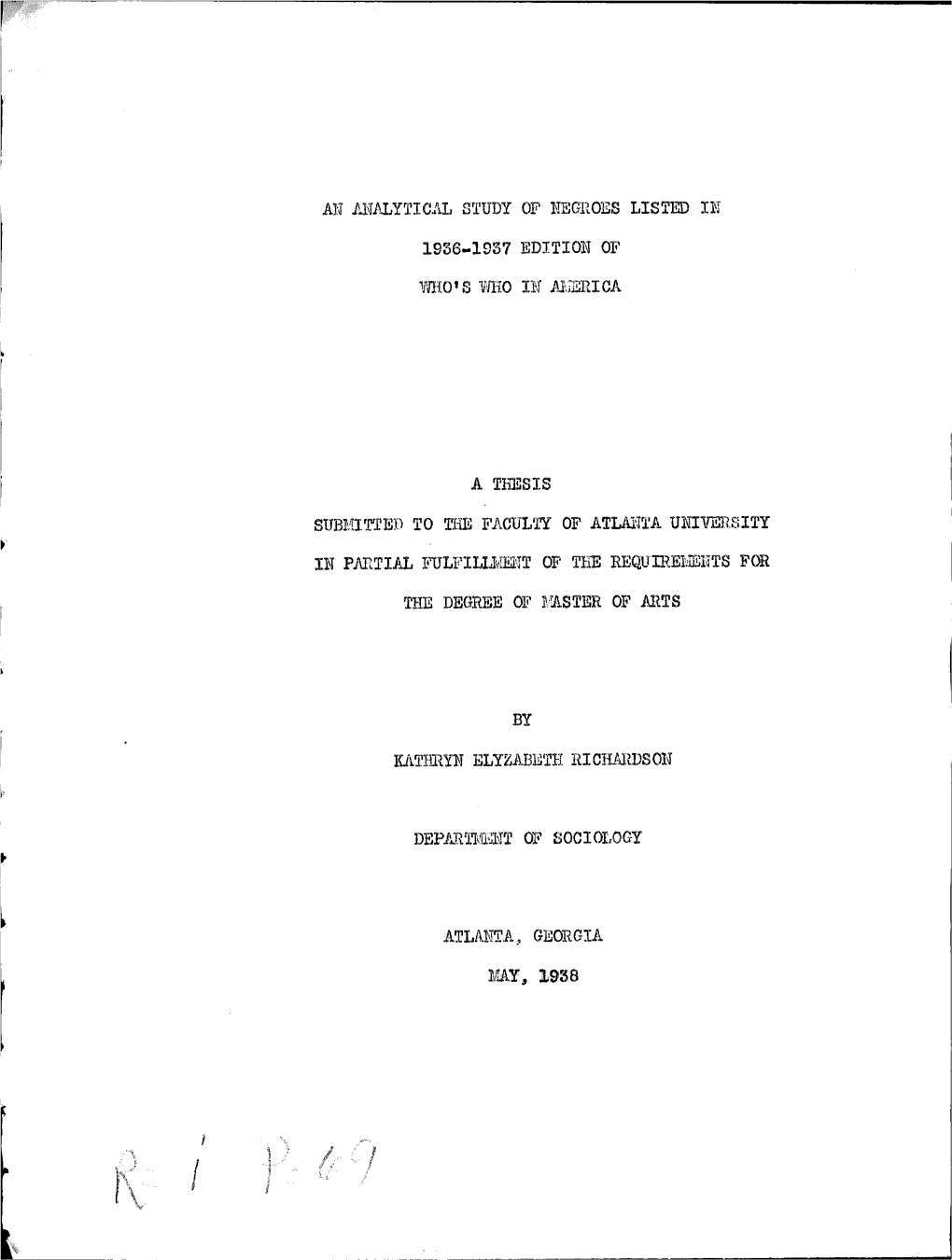 Objective Study of a Special Phase of the Problem of Negroes Listed As Leaders Might Be of Value to Leaders and the Folk Whom They Lead