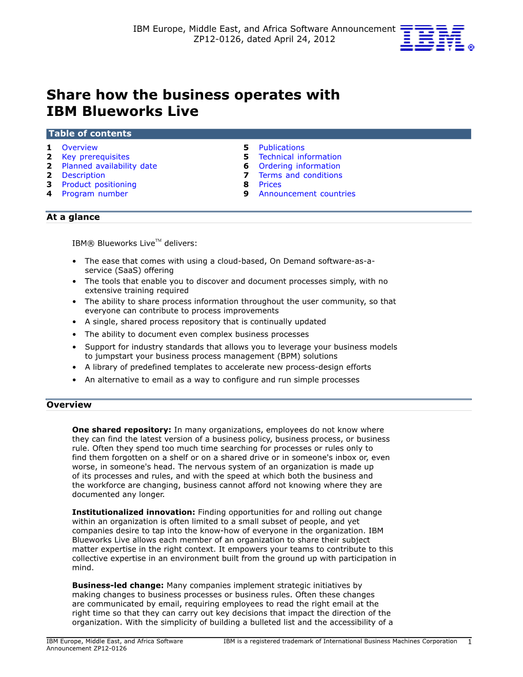 Share How the Business Operates with IBM Blueworks Live