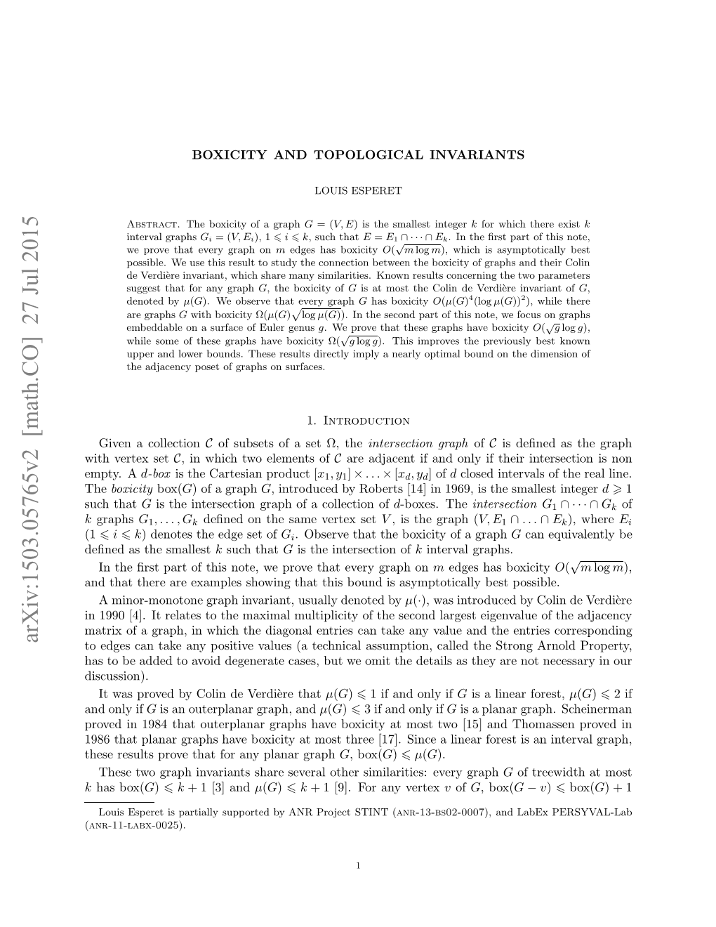 Boxicity and Topological Invariants 3