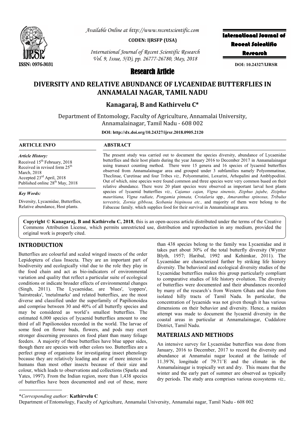 Research Article DIVERSITY and RELATIVE ABUNDANCE OF