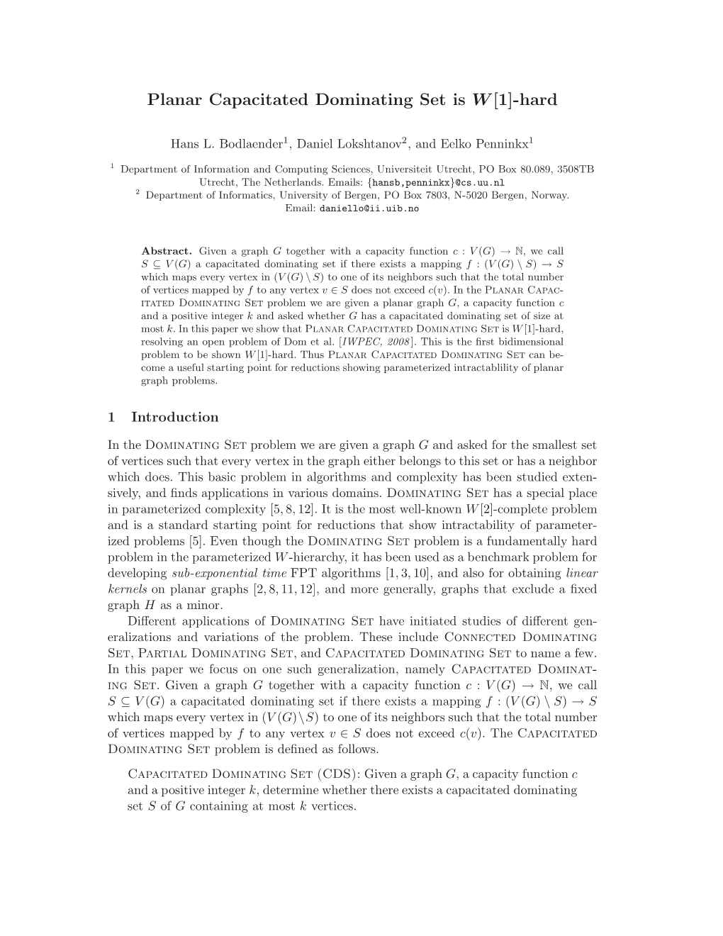 Planar Capacitated Dominating Set Is W[1]-Hard