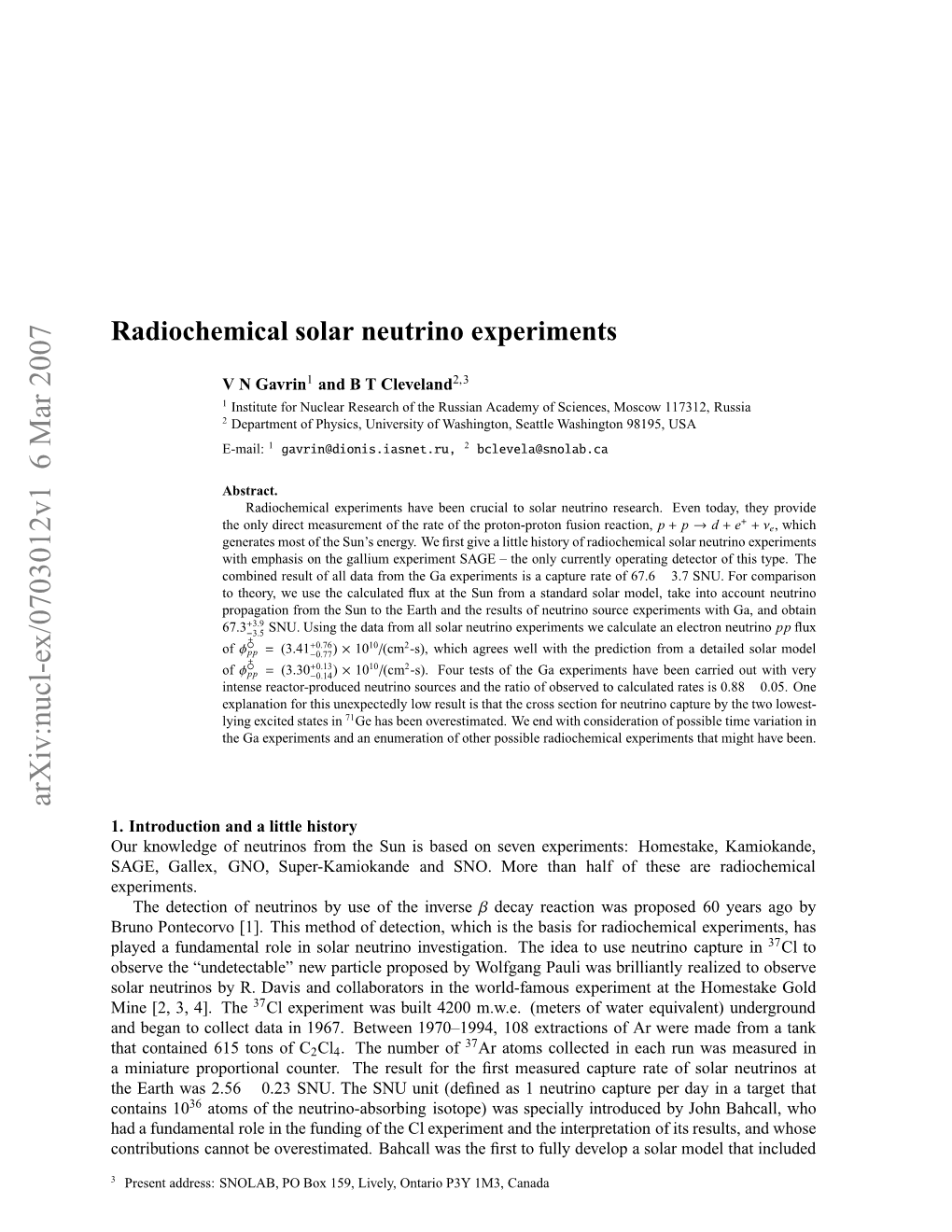 Radiochemical Solar Neutrino Experiments