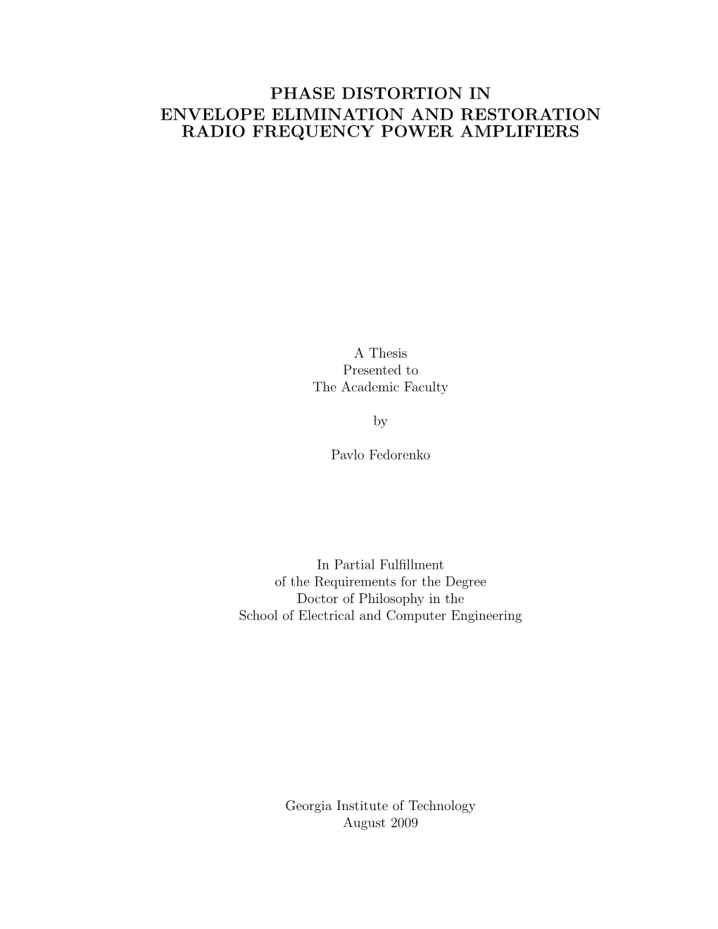 Phase Distortion in Envelope Elimination and Restoration Radio Frequency Power Amplifiers