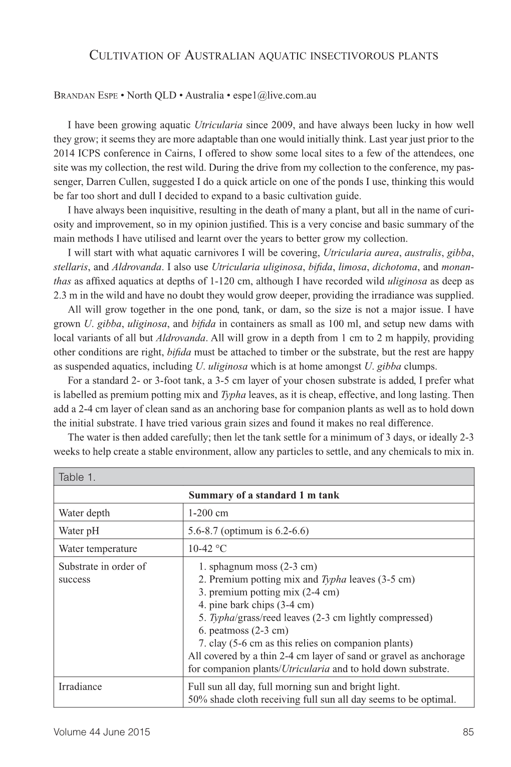 Cultivation of Australian Aquatic Insectivorous Plants