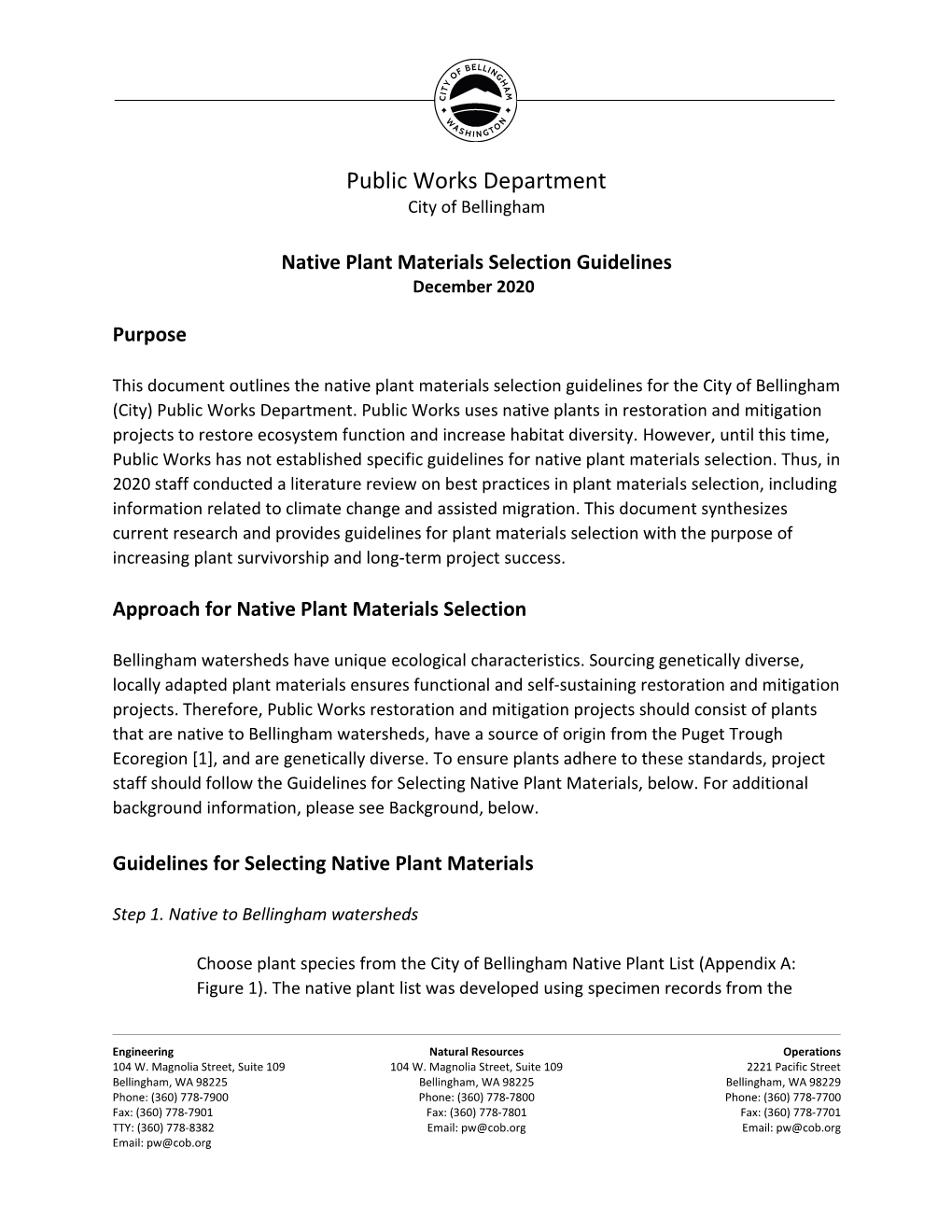 Native Plant Materials Selection Guidelines December 2020