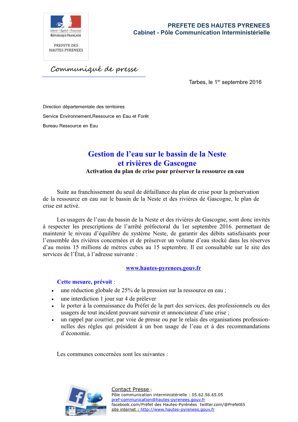 Gestion De L'eau Sur Le Bassin De La Neste Et Rivières De Gascogne