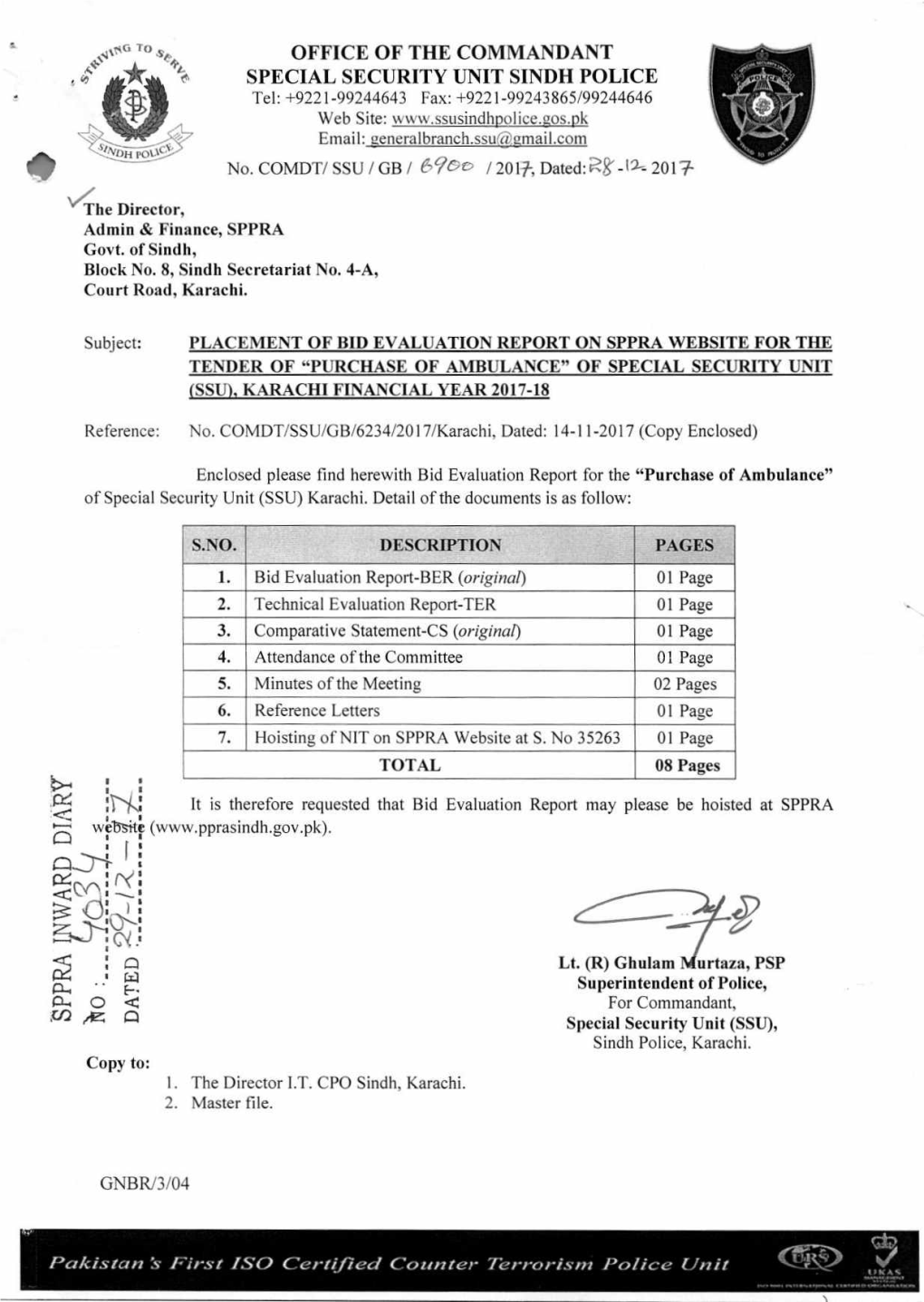 Office of the Commandant Special Security Unit Sindh