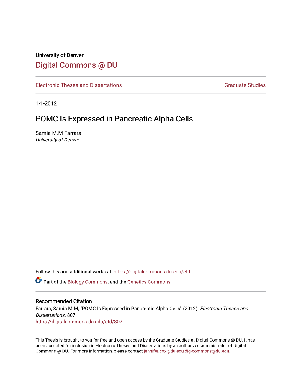 POMC Is Expressed in Pancreatic Alpha Cells