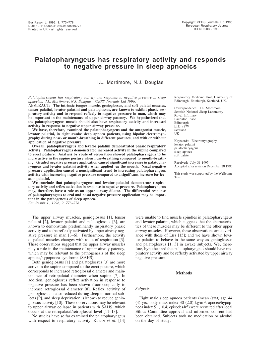 Palatopharyngeus Has Respiratory Activity and Responds to Negative Pressure in Sleep Apnoeics