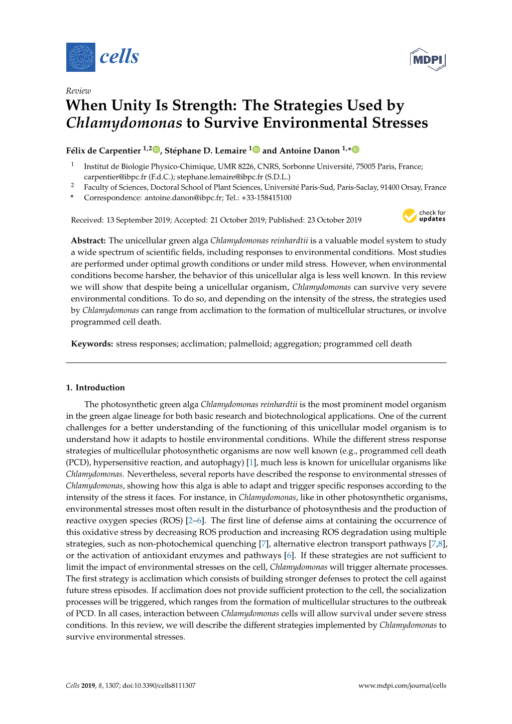When Unity Is Strength: the Strategies Used by Chlamydomonas to Survive Environmental Stresses