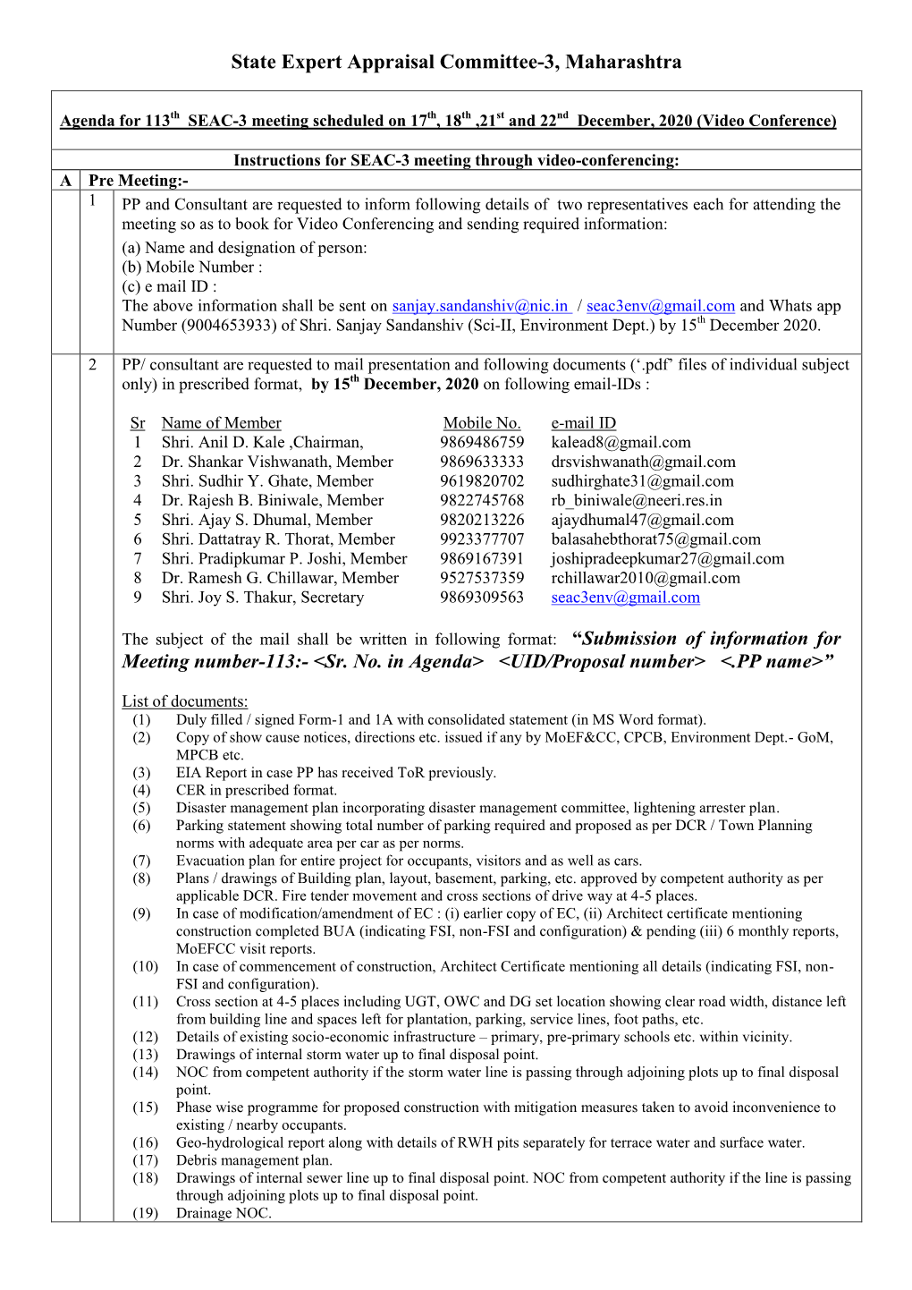 State Expert Appraisal Committee-3, Maharashtra