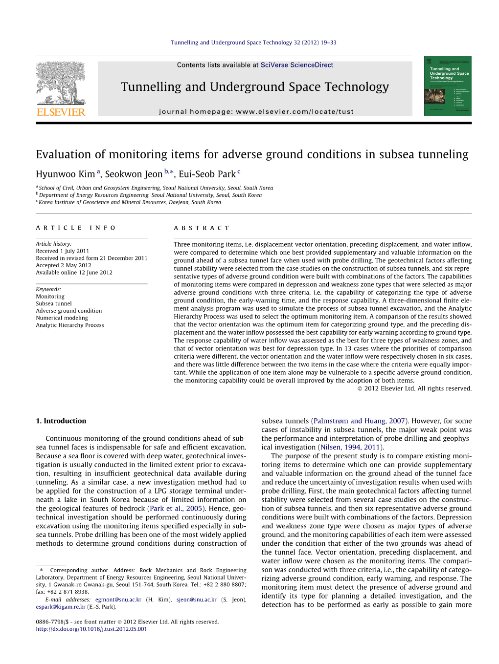 Evaluation of Monitoring Items for Adverse Ground Conditions In