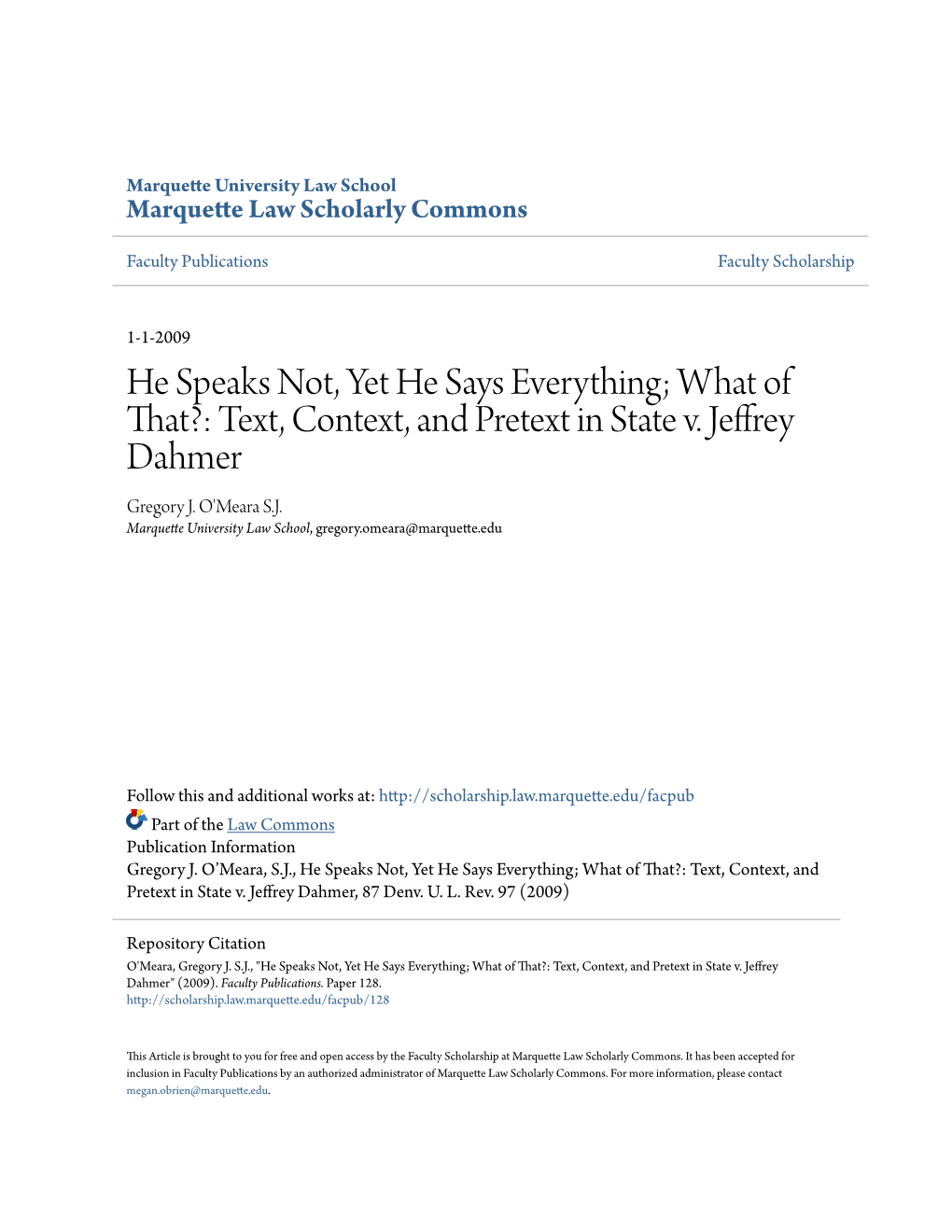 Text, Context, and Pretext in State V. Jeffrey Dahmer Gregory J