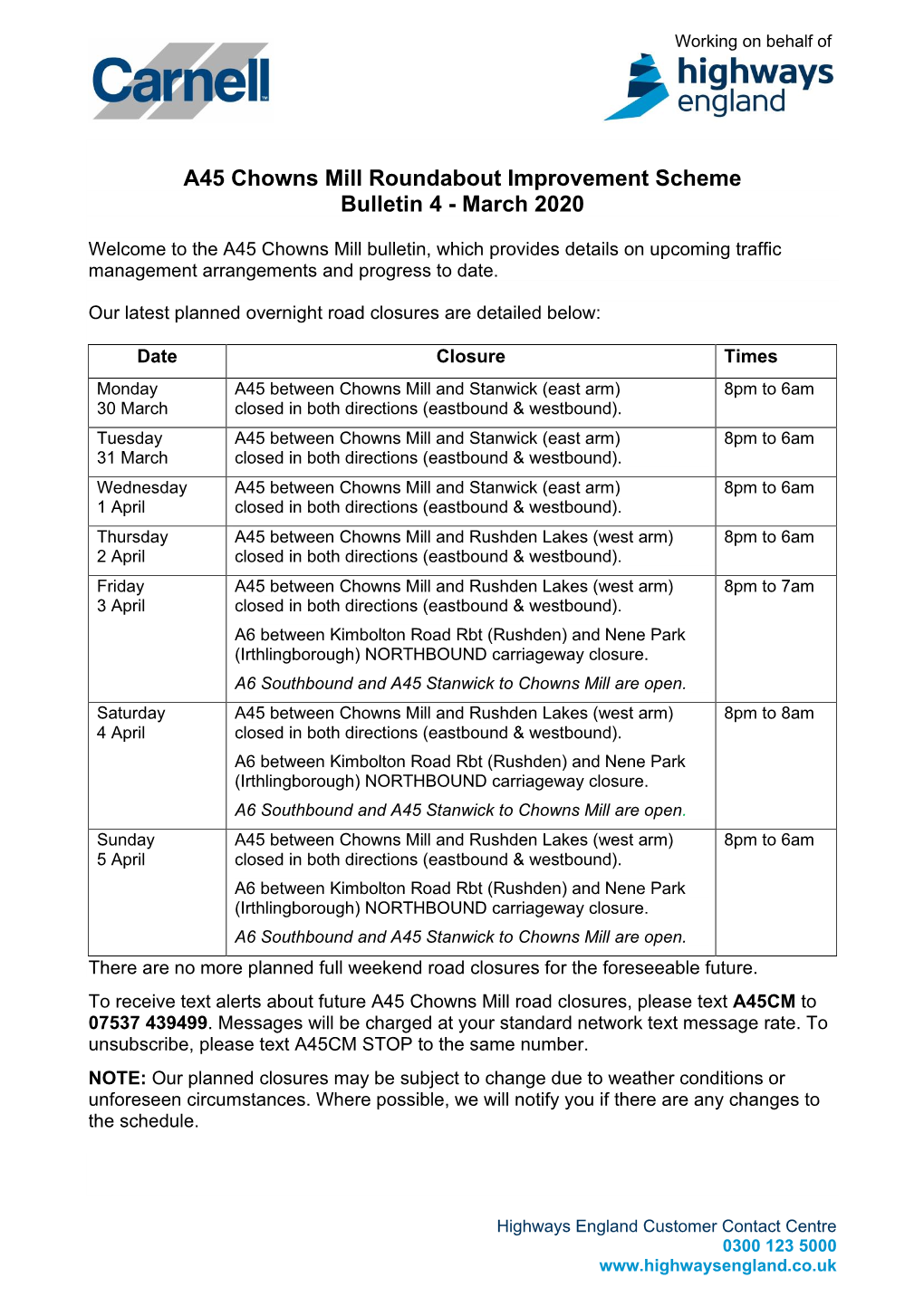 A45 Chowns Mill Roundabout Improvement Scheme Bulletin 4 - March 2020