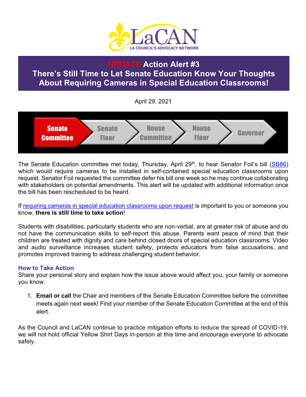 UPDATE Action Alert #3 There's Still Time to Let Senate Education Know