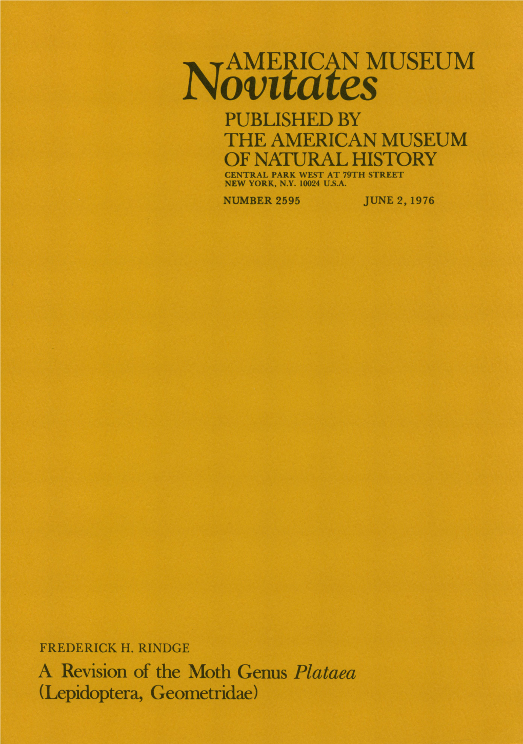 Novitatesamerican MUSEUM PUBLISHED by the AMERICAN MUSEUM of NATURAL HISTORY CENTRAL PARK WEST at 79TH STREET NEW YORK, N.Y