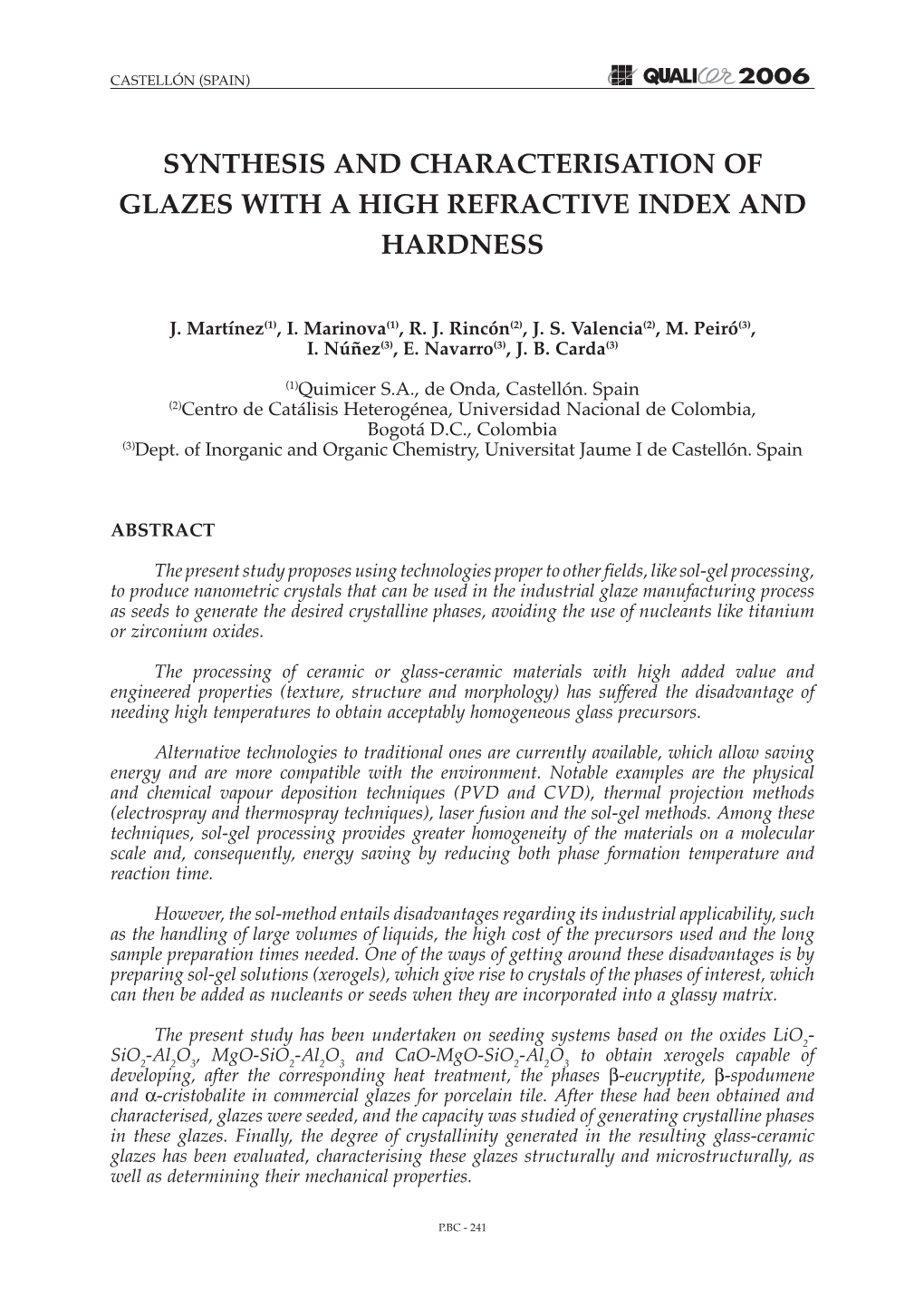 Synthesis and Characterisation of Glazes with a High Refractive Index and Hardness