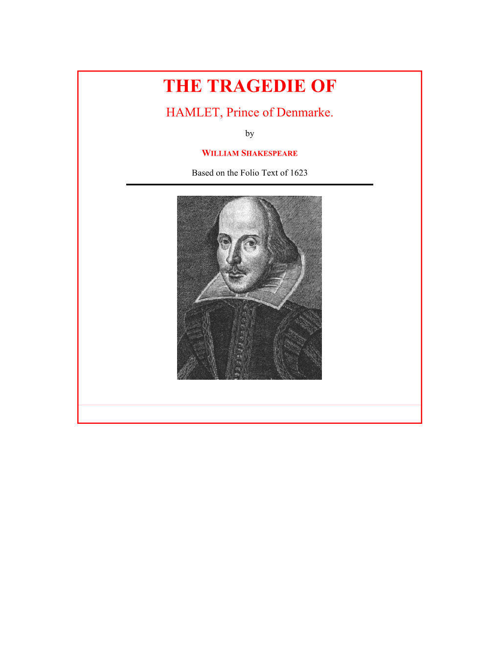 First Folio Table of Contents the Tragedie of Hamlet