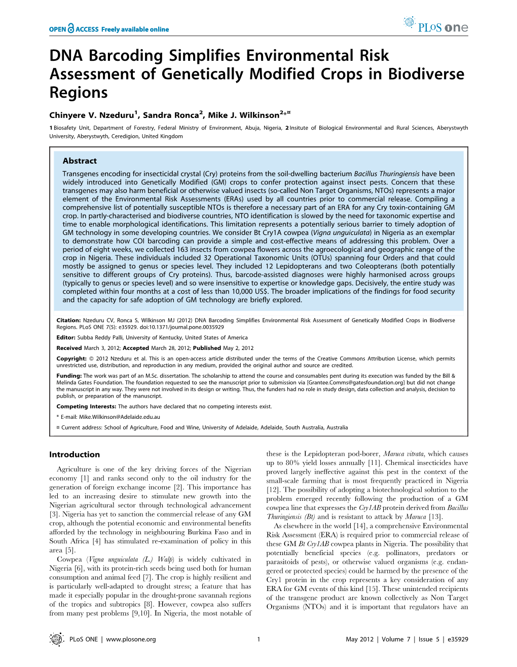 DNA Barcoding Simplifies Environmental Risk Assessment of Genetically Modified Crops in Biodiverse Regions