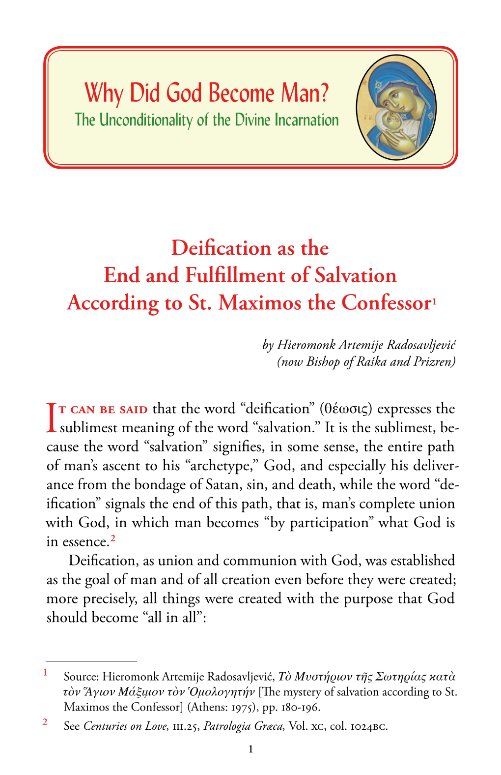 Deification As the End and Fulfillment of Salvation According to St