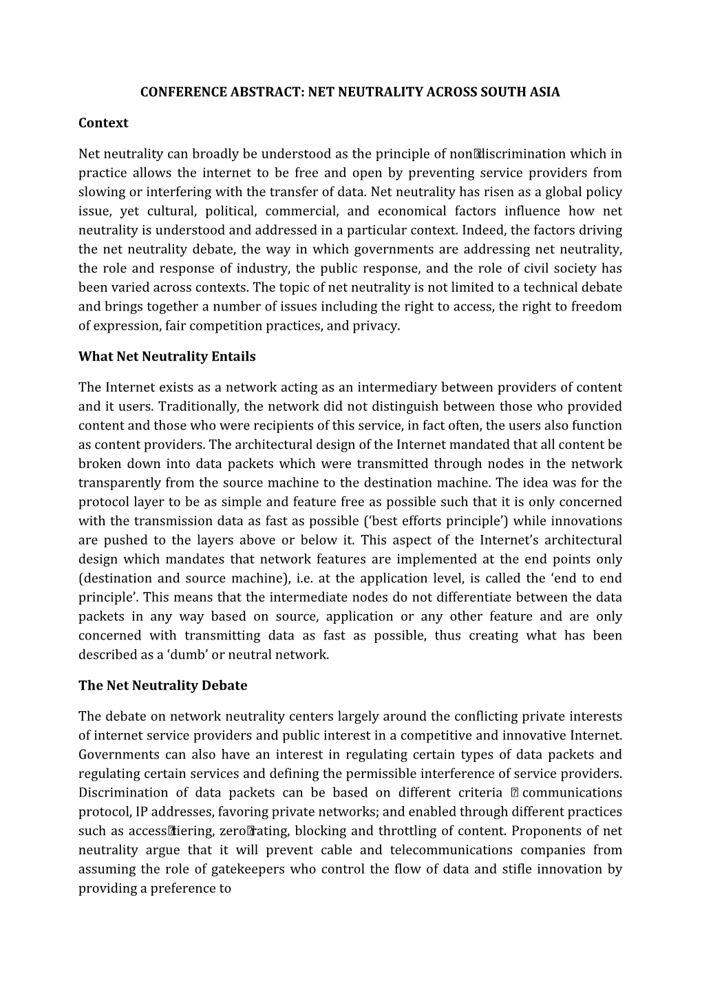 NET NEUTRALITY ACROSS SOUTH ASIA Context Net Neutrality Can