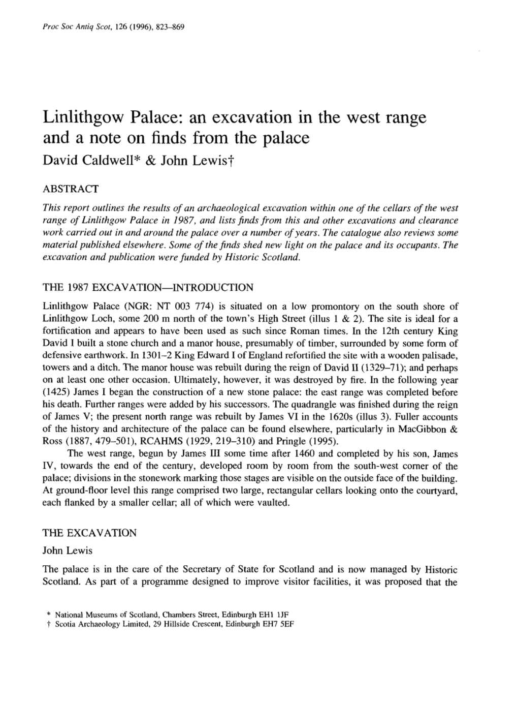 Linlithgow Palace Excavation a : Wese Th Tn Ni Rang E Nota Findn D Eo an S Fro Palace Mth E David Caldwell* & John Lewisf