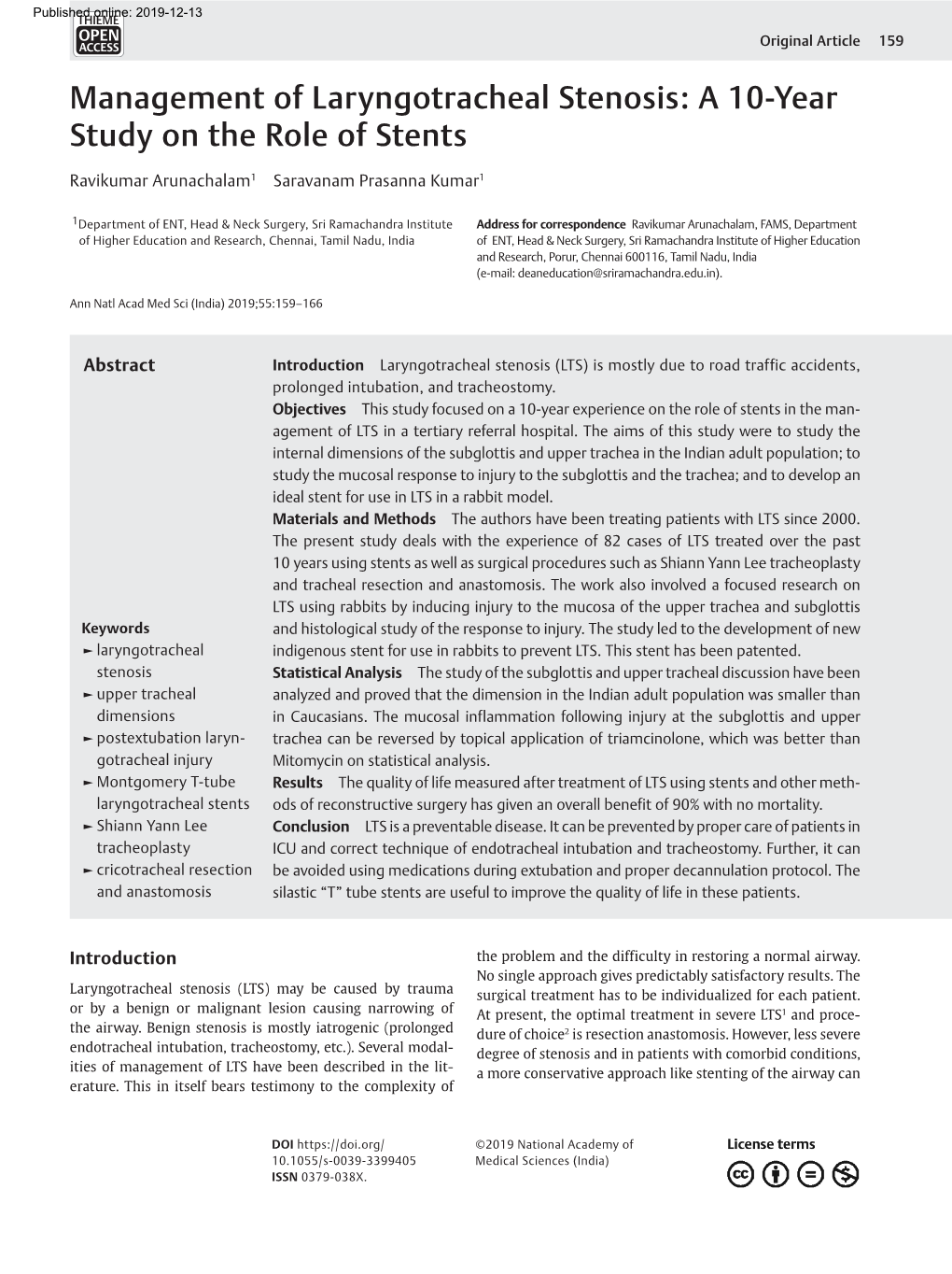 Management of Laryngotracheal Stenosis: a 10-Year Study on the Role of Stents