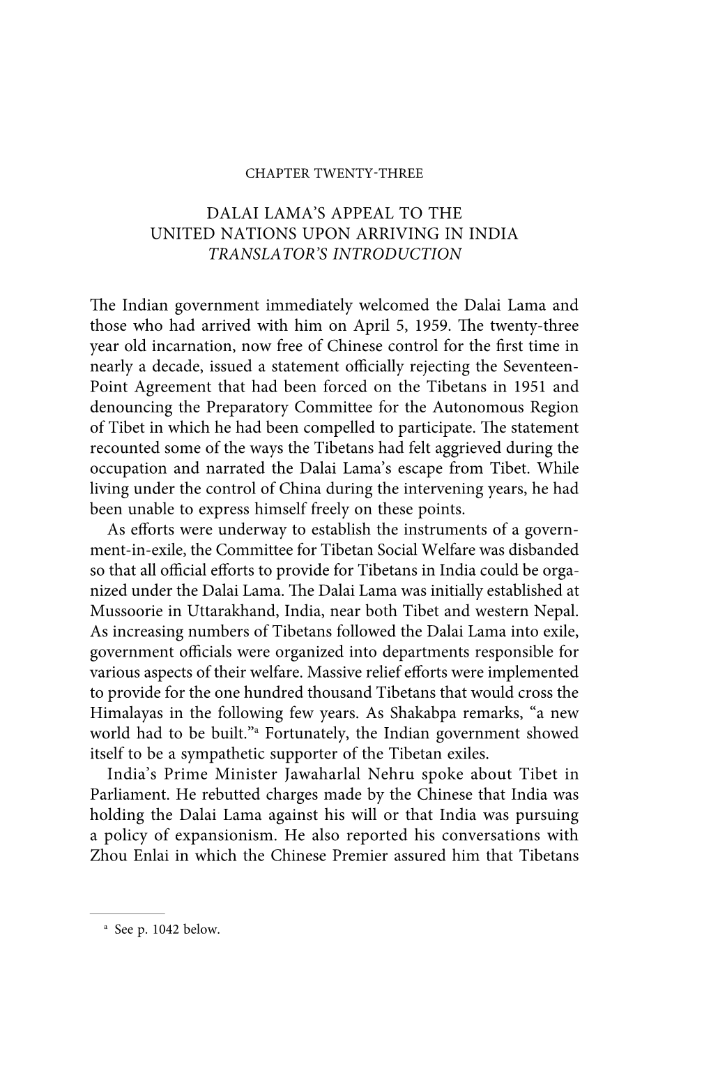 Dalai Lama ’S Appeal to the United Nations Upon Arriving in India Translator’S Introduction