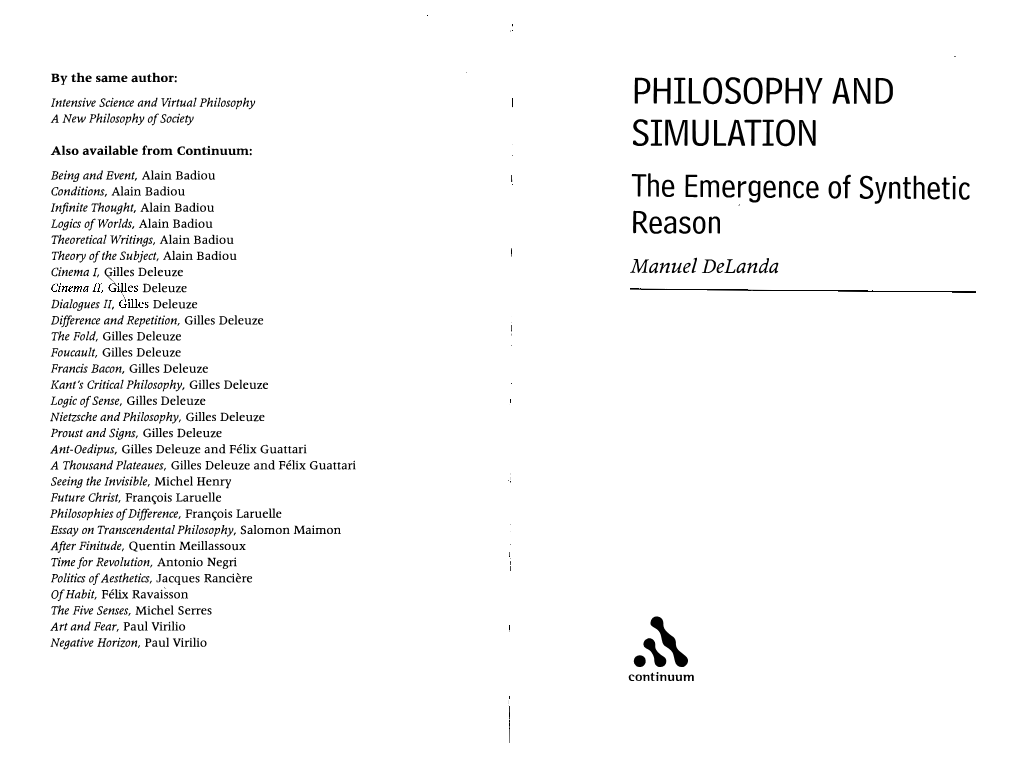 Philosophy and Simulation: the Emergence of Synthetic Reason / Chapter Four Manuel Delanda