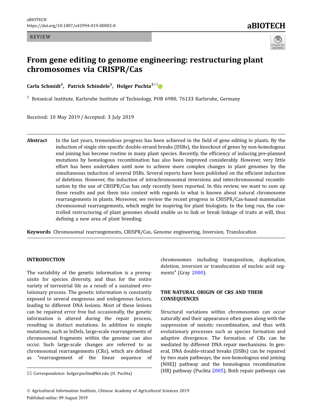 Restructuring Plant Chromosomes Via CRISPR/Cas