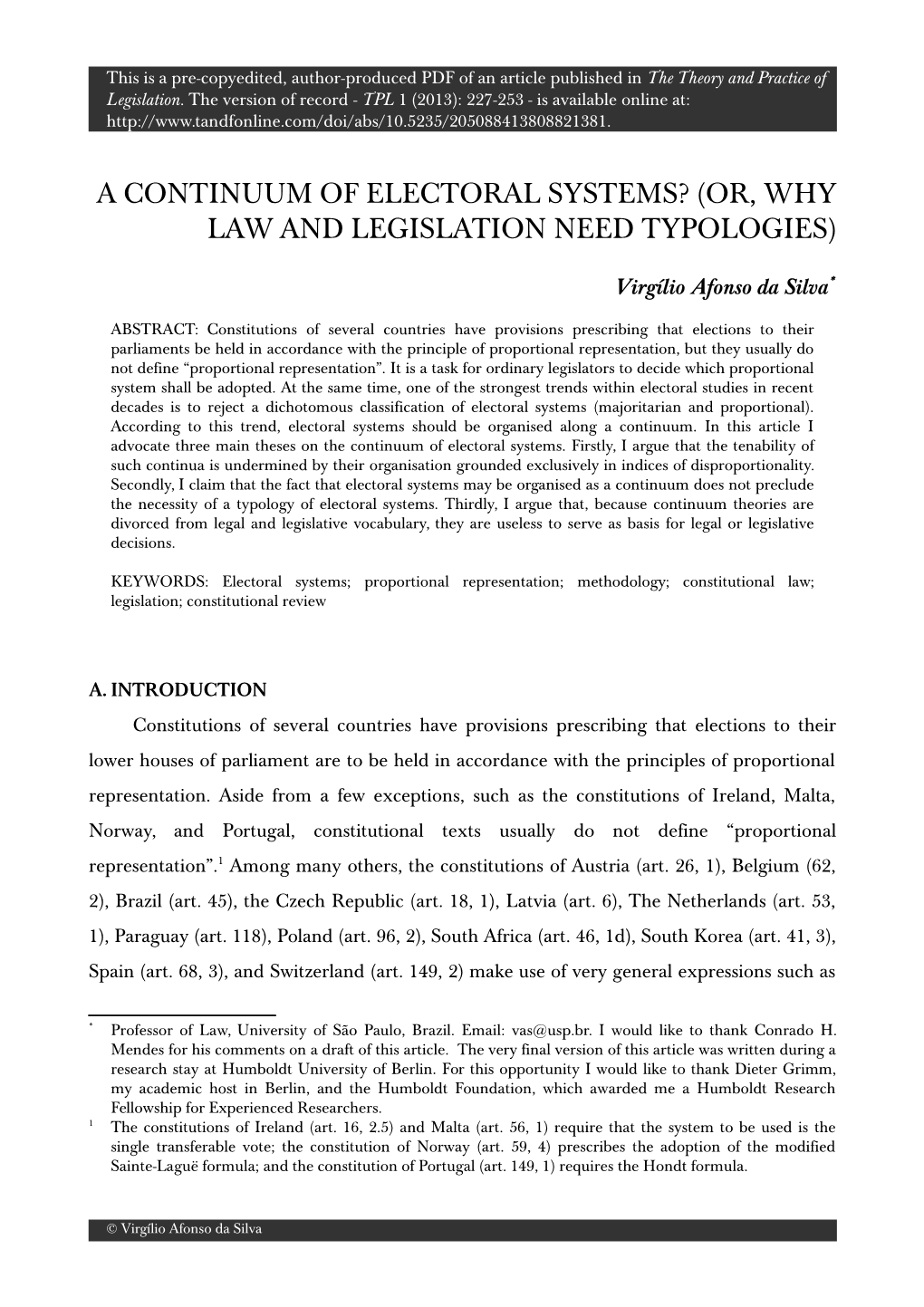 A Continuum of Electoral Systems? (Or, Why Law and Legislation Need Typologies)